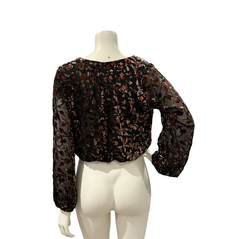 ASTR the Label Top Womens Sz XS Velvet Burnout Boho Whimsigoth Surplice Blouse - Picture 2 of 10